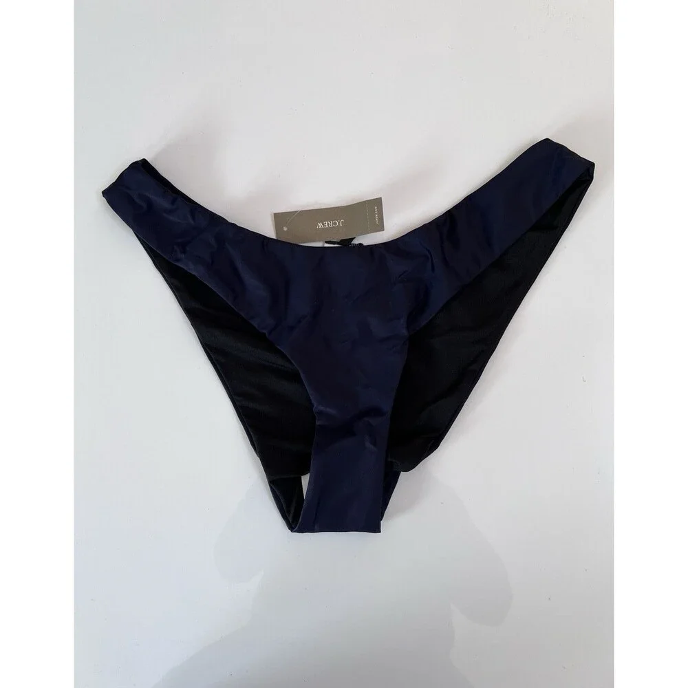 J. Crew Bikini Bottom Curved Waist Cheeky Mid-Rise High Cut Leg Navy Size M NWT